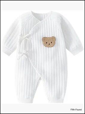 Newborn Baby Cotton Bear Patch Onesie, Long Sleeve Bodysuit